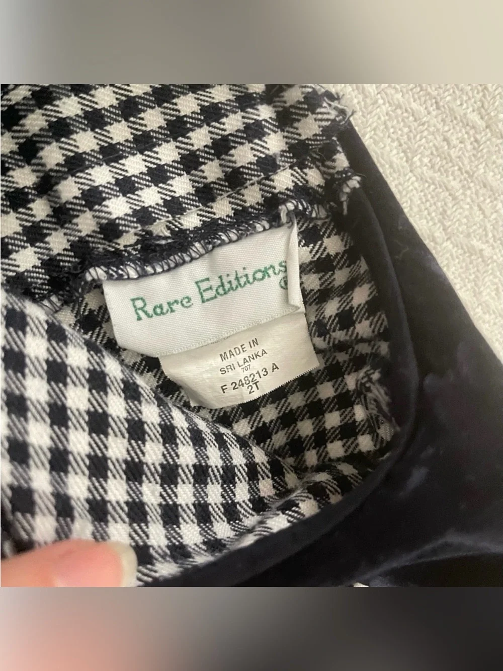 Rare Editions Vintage Black White Checkered Dress Velvet and Embroidered Accents